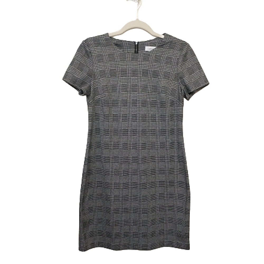Calvin Klein Black Glen Plaid Sheath Dress Size 8